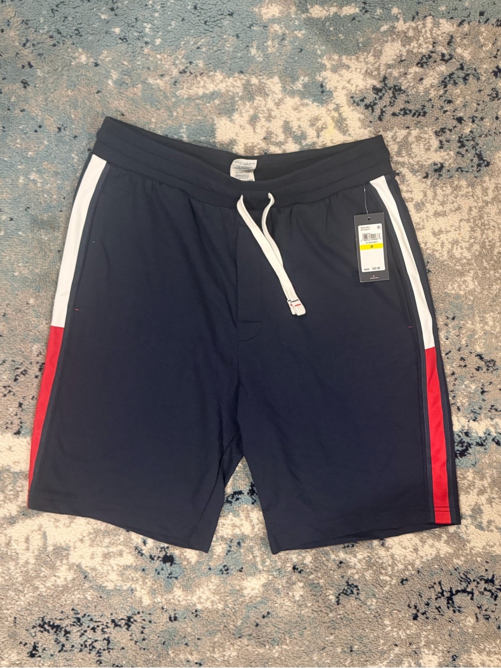 NWT Tommy Hilfiger Men’s Navy Athletic Fleece with Side Striped Shorts - M